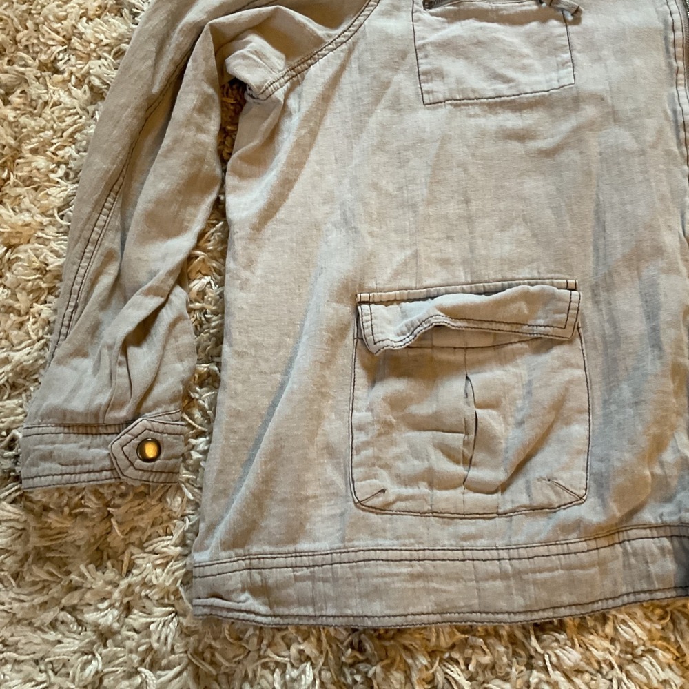 Maurices Womens Grey Linen Blend Full Zip Utility Jacket Mock Neck Size 3 Plus - Picture 2 of 15